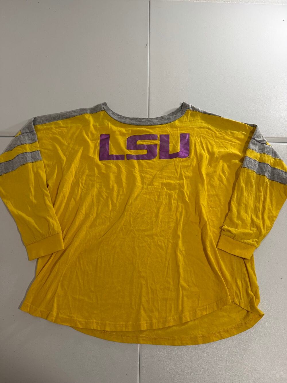 Colosseum LSU Tigers Womens Plus 2X Long Sleeve Shirt Gold Gray Varsity Stripe
